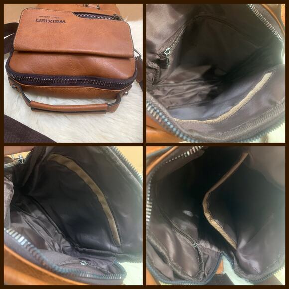 WEIXIER Brown Faux Leather North South Men's Unisex XBody Messenger w/Top Handle - Picture 8 of 16